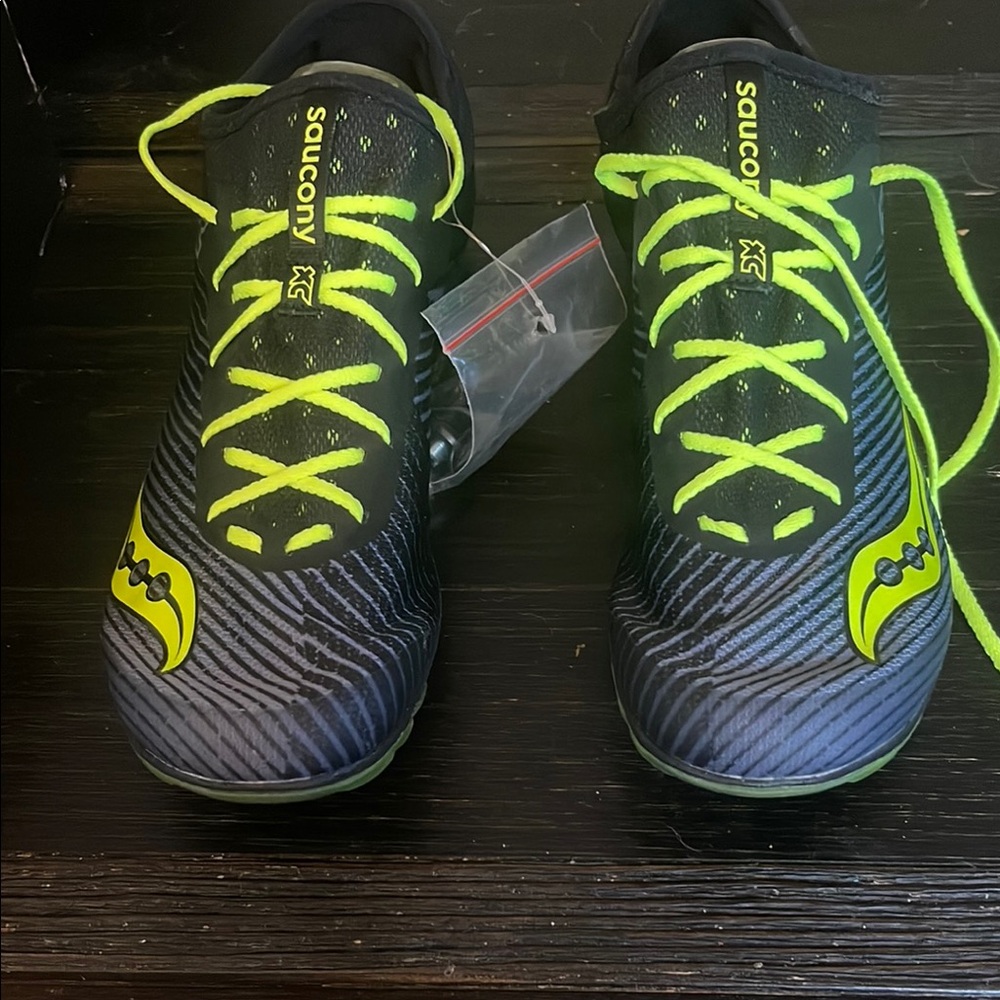 Saucony Black and Neon Green Cross Country Spikes